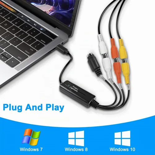 Vista 5 de XMSJSIY RCA AV a USB C Convertidor Adaptador de tarjeta de captura de video 1 canal AV NTSC PAL Video S Video/compuesto a USB convertidor de audio