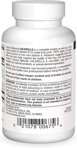 Vista 2 de Source Naturals Chlorella 500 mg Superalimento verde, tabletas B12-100 a base de plantas