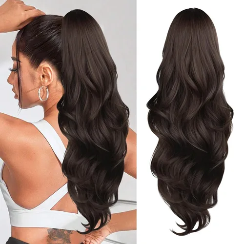 Vista 25 de Extensión de cola de caballo rubio, extensión de cola de caballo con cordón de 20 pulgadas para mujeres, extensiones de cabello de cola de caballo