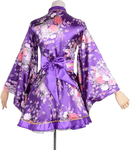 Vista 5 de Wraith of East Kimono Disfraz adulto japonés Geisha Yukata Floral Patten vestido de flor albornoz ropa de dormir con cinturón Obi