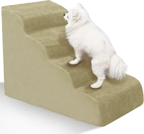 Vista 23 de Escaleras para Perros para Perros Pequeños - Rampa de Espuma de Alta Densidad, Pasos Extra Anchos para Mascotas con Fondo Antideslizante para Camas