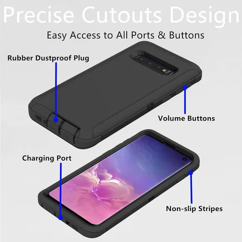 Vista 3 de Funda protectora resistente para Samsung Galaxy S10, resistente a prueba de polvo, a prueba de golpes, protección contra caídas, 3 en 1 para Samsung