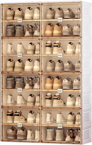 Vista 13 de ANTBOX Organizador portátil de estante para zapatos para armario y entrada, gabinete de almacenamiento de zapatillas apilable con puerta magnética