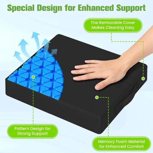 Vista 2 de Cojín de asiento para sillas de oficina, cojín de espuma viscoelástica con núcleo estampado para apoyo uniforme, alivio de espalda, coxis y ciática