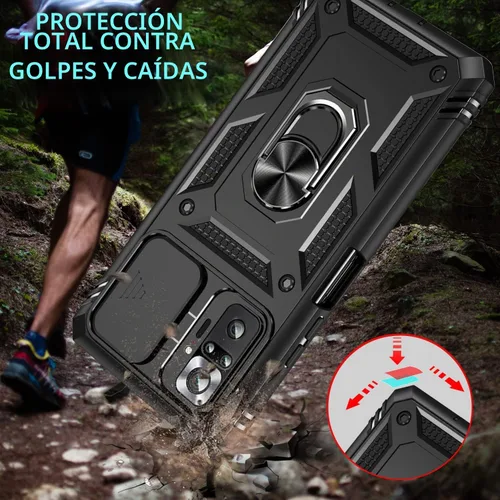 Vista 2 de Funda para Xiaomi Redmi Note 10 Pro, Redmi Note 10 Pro MAX con 3 protectores de pantalla de vidrio templado con soporte de anillo integrado + Negro