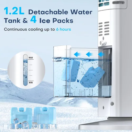 Vista 8 de Aire acondicionado portátil sin ventanas, enfriador de aire evaporativo de 35 pulgadas con 3 velocidades, control remoto y táctil de 25 pies