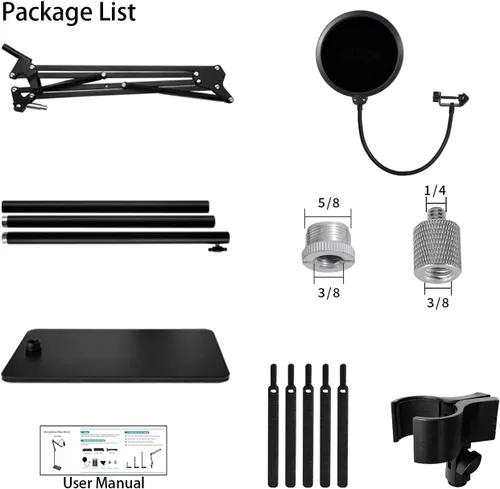 Vista 6 de Soporte de micrófono de suelo con brazo de Boom para Blue Yeti, Nano, Snowball, HyperX QuadCast, SM7B MV7, Fifine K688 y más micrófonos, soporte