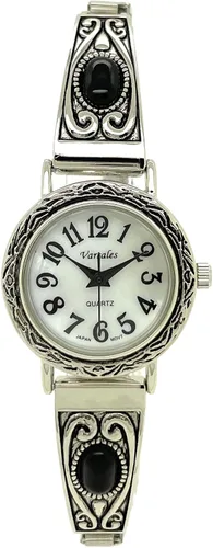 Vista 2 de Reloj de moda Vars, V6337 con banda elástica elástica y piedras negras occidentales para mujer, Moderno