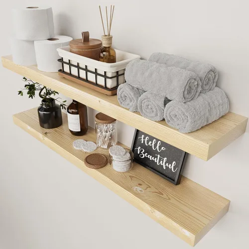 Vista 35 de Estantes flotantes de madera maciza para pared de 12 pulgadas, color negro