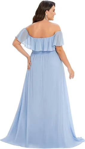 Vista 2 de Ever-Pretty Plus Women's Off Shoulder Short Sleeves Empire Waist Side Slit Chiffon Flowy Plus Size Bridesmaid Dresses