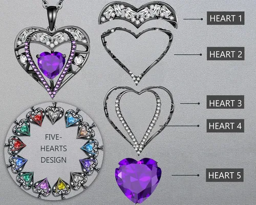 Vista 112 de Collar de cristal de 5 corazones, chapado en oro rosa de 18 quilates, colgante con cadena de plata de ley 925 de 18 + 2 pulgadas, joyería de piedra