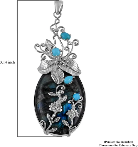 Vista 6 de Bali Legacy - Colgante de plata de ley 925, labradorita natural para dormir, turquesa con flores florales envueltas para mujer, Metal, Labradorita