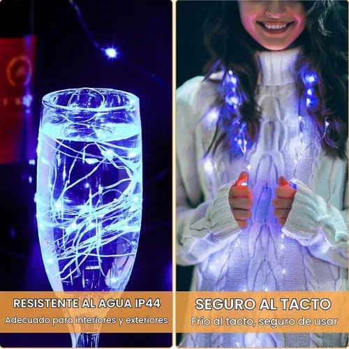 Vista 3 de Paquete de 12 luces de hadas que funcionan con pilas, 7 pies, 20 luces LED de alambre plateado