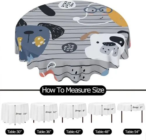 Vista 6 de Bonito mantel redondo minimalista con estampado de perro, lavable, resistente a las arrugas, para el hogar, cocina, comedor, picnic, campamento