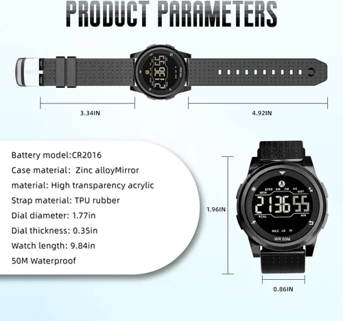 Vista 5 de CakCity Reloj deportivo digital ultrafino para hombre con esfera de aleación negra, impermeable, hora militar, alarma, podómetro y correa