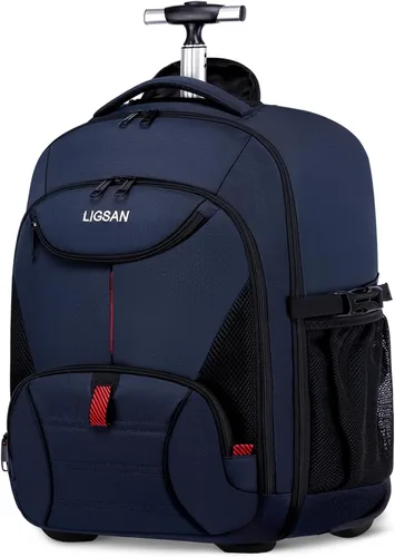 Vista 8 de Mochila con ruedas, mochila grande con ruedas para hombres, mujeres y adultos, mochila impermeable de 17 pulgadas para portátil de viaje, bolsa