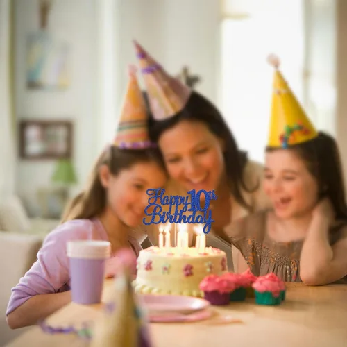 Vista 7 de Gyufise 1 decoración para pastel de cumpleaños número 10 con purpurina azul para tarta de 10 años de edad, decoraciones fabulosas para tartas