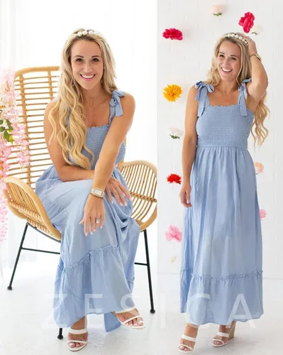 Vista 8 de ZESICA Women's 2023 Summer Boho Spaghetti Strap Square Neck Solid Color Ruffle A Line Beach Long Maxi Dress