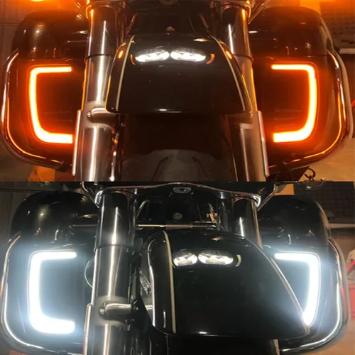 Vista 2 de Carenados de Pierna Inferiores Ventilados Guantera con Luces de Señales de Giro LED Compatibles con Harley Touring CVO Street Glide FLHX Road Glide