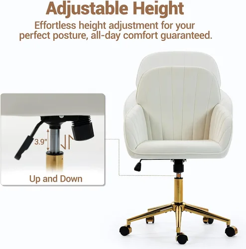 Vista 7 de Silla de tocador de terciopelo con ruedas y base dorada, 330 libras Beige
