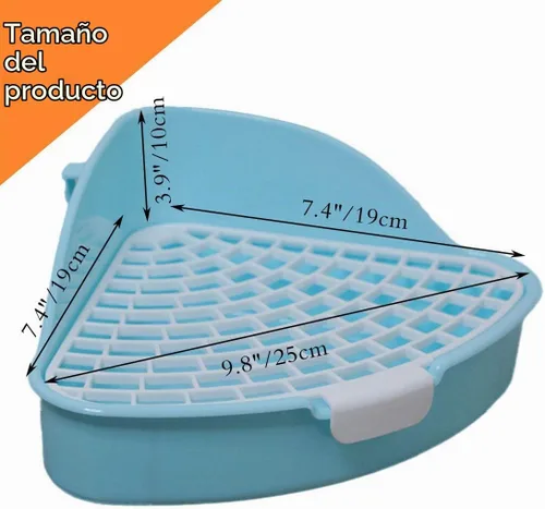 Vista 2 de Hamiledyi Caja de arena pequeña para conejo para jaula triangular, entrenador de orinal de esquina, conejo, inodoro, bandeja de plástico para Azul