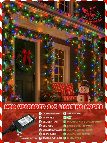 Vista 2 de Luces de cadena navideñas LED C6 conectables mejoradas de 250 LED multicolor, 82 pies, impermeables, luces centelleantes navideñas para exteriores