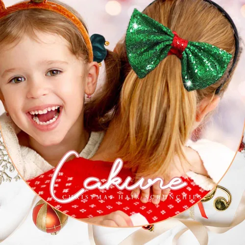Vista 7 de CAKURE Coleteros para el cabello con lazo de Navidad, lazos verdes para el cabello, terciopelo rojo, banda elástica para el cabello, soporte