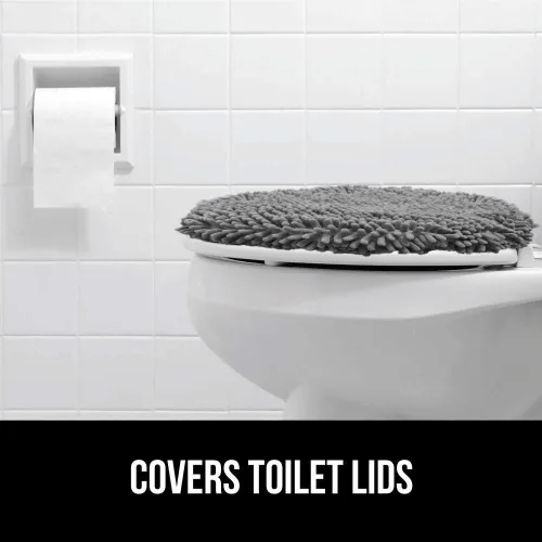 Vista 4 de Gorilla Grip Alfombra de baño de felpilla y tapa de inodoro, ambos en color gris, tamaño de la alfombra de baño 30 x 20 pulgadas, tamaño de la tapa