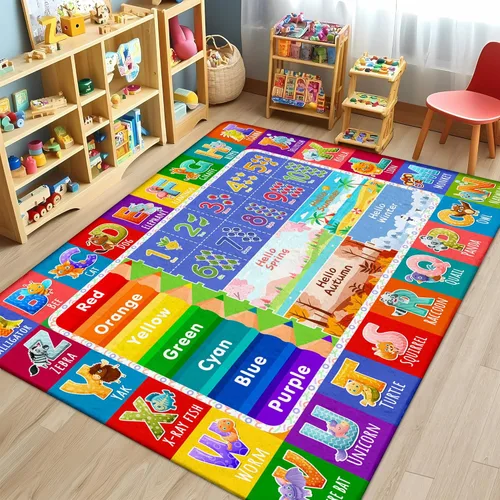 Vista 11 de 3x5 Pequeña Alfombra para Sala de Juegos y Aula de Niños - Alfombra Educativa del Alfabeto ABC con Animales, Números y Formas - Alfombra de Juguetes