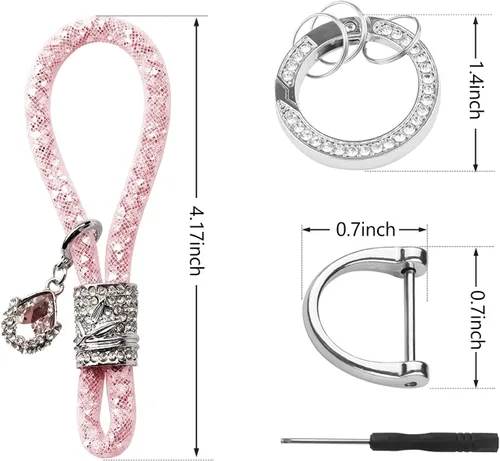 Vista 2 de Jawmoy Paquete de 1 llavero brillante para automóvil, accesorios de llavero de diamantes de imitación, llavero de cristal de metal (rosa)