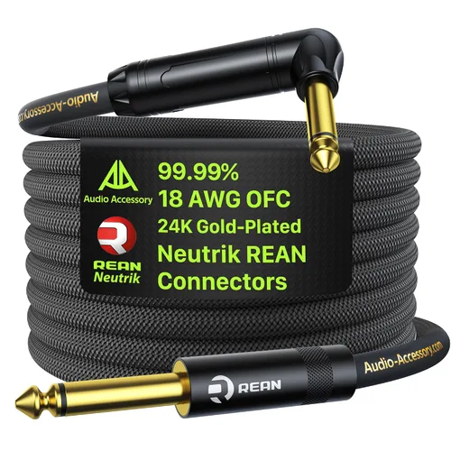Vista 5 de AA AUDIO ACCESSORY Cable de guitarra serie Pro de 3.3 pies, conector chapado en oro, 18 AWG 99.99% OFC, cable de nailon trenzado de ángulo recto a