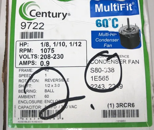 Vista 5 de A.O. Smith 9722 1/8, 1/10, 1/12 HP 208-230 voltios 1075 RPM motor soplador 9722