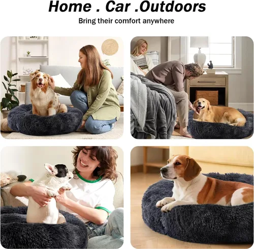 Vista 6 de NOYAL Cama Calmante en Forma de Rosquilla para Perros Pequeños a Medianos y Gatos - Cama de Mascotas de Felpa Sintética Anti-Ansiedad con Funda