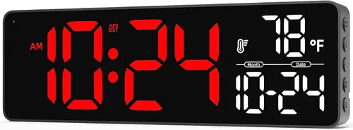 Vista 11 de Reloj de pared LED digital grande con fecha, temperatura, brillo automático, DST automático Gran reloj digital para dormitorio, escritorio, aula