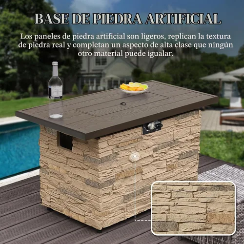 Vista 8 de Mesa de Hoguera de Propano PIZZELLO de 43 Pulgadas al Aire Libre, Mesa de Fuego Rectangular de Piedra para Exteriores, Mesa de Hoguera de 50,000 BTU