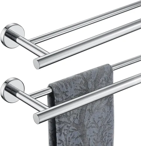Vista 15 de JQK Barra Doble para Toallas Dorada, 15 Pulgadas de Acero Inoxidable 304 Gruesa de 0.8mm Soporte para Toallas para Baño y Toallas de Mano, Montaje