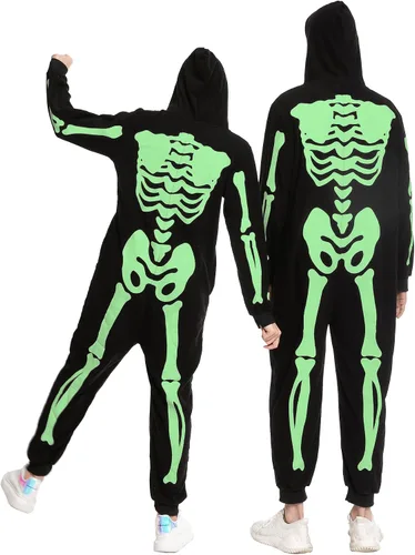 Vista 4 de Spooktacular Creations Pijama de esqueleto para hombre adulto, pijama familiar de esqueleto a juego (brilla en la oscuridad)