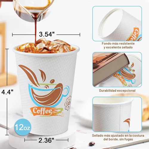 Vista 2 de Lamosi Paquete de 180 tazas de café de 12 onzas, vasos de papel desechables Tazas calientes estampadas con aislamiento grueso a prueba de fugas
