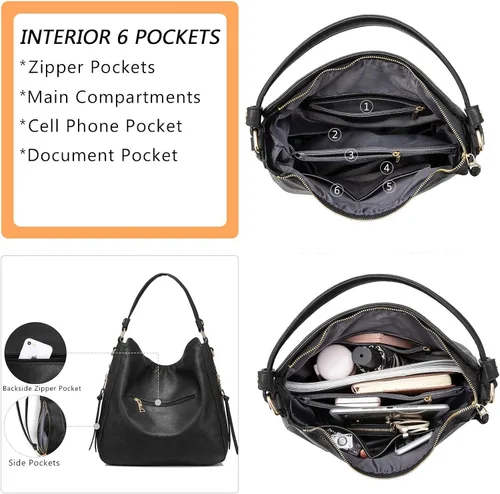 Vista 4 de Realer Bolsos Hobo para mujer, de piel sintética, bolso grande con borla