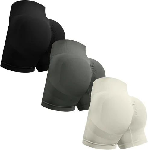 Vista 16 de Ovesport 3 piezas de pantalones cortos de entrenamiento para mujer, sin costuras, con levantamiento de glúteos, cintura alta, para yoga, gimnasio