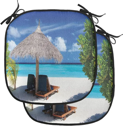 Vista 164 de Lunarable Cojín para silla costera, diván del desierto, descanso solitario, vacaciones, tropical, resort playa, ocio, asiento acolchado para cocina