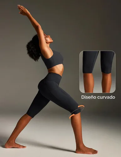Vista 8 de Leggings capri con bolsillos para mujer, leggings de cintura alta hasta la Negro