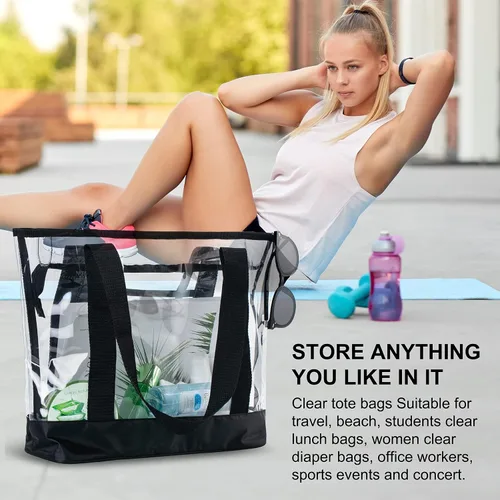 Vista 4 de Bolso transparente BORMELUN, con asa de cremallera para el trabajo, plástico transparente para mujer