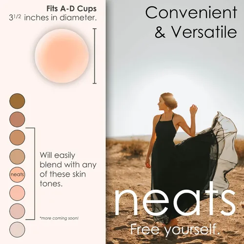 Vista 5 de NEATS Fundas para pezones para mujer, reutilizables e hipoalergénicas, adhesivas para el pecho (2 juegos), color champán, Champán