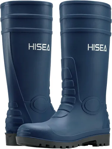 Vista 3 de HISEA Botas de lluvia para hombre con vástago de acero, botas de goma impermeables, botas de lluvia de PVC sin costuras, calzado de protección