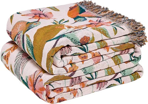 Vista 33 de LUTBM Manta bohemia para sofá de 50 x 60 pulgadas, 100% algodón, suave Animal-pájaro-a