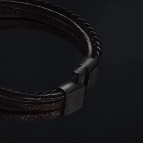 Vista 7 de SERASAR Men's Leather Bracelet [Braid], Black & Brown, Various Lengths Marrón