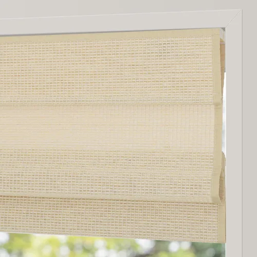Vista 9 de Persianas Romanas de Bambú Sin Cordón con Oscurecimiento Total, Persianas Enrollables de Madera con Filtrado de Luz y Protección UV con Cenefa de 6