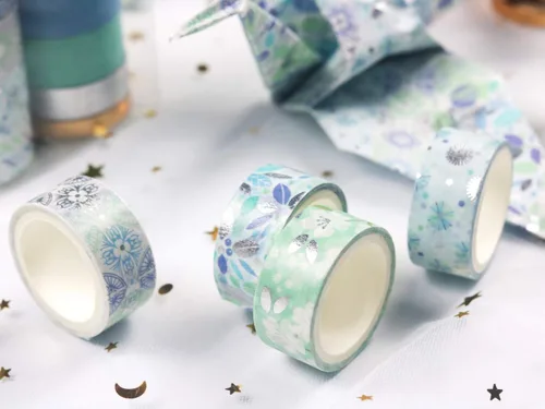 Vista 7 de YUBBAEX - Juego de 12 rollos de cinta Washi azul plateada, cinta adhesiva decorativa (mezcla azul)