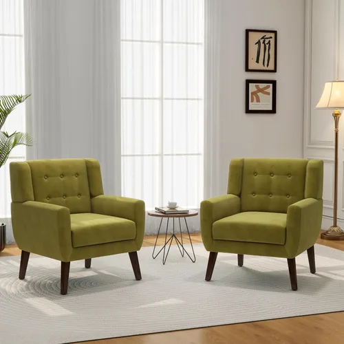 Vista 10 de Accent Chair Set of 1, Comfy Reading Armchair, Beige Linen Blend, Tufted Button Backrest, Solid Wood Frame, Upholstered Club Single Sofa Chairs